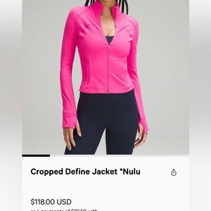 LULU cropped define jacket nulu sonic pink size 4 worn once!
